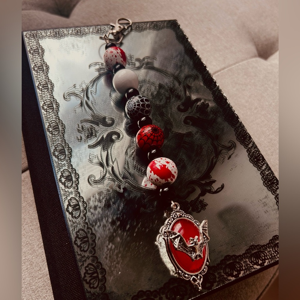 Gothic Beaded Keychain with Bat Pendant